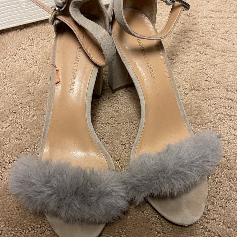 Banana Republic Cream and Gray Fur Heels